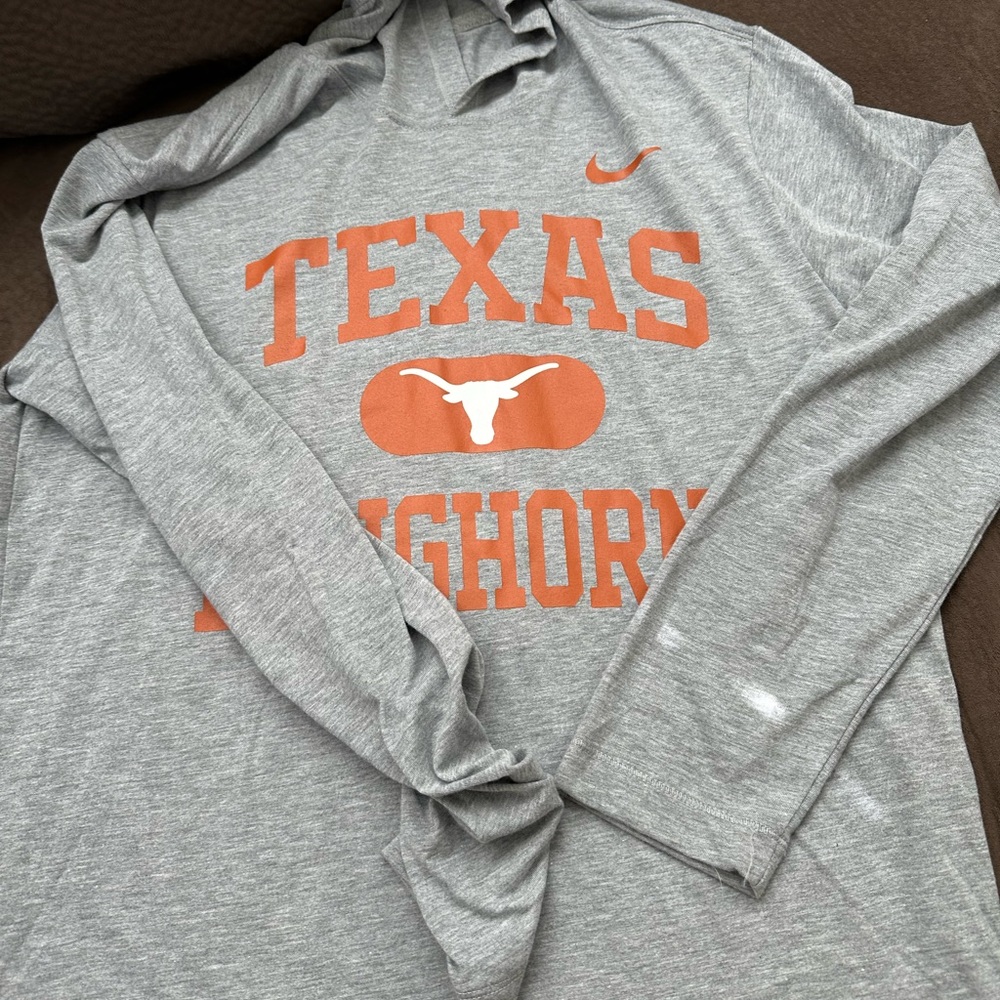 Nike Long Sleeve Tee in Gray with Orange Print